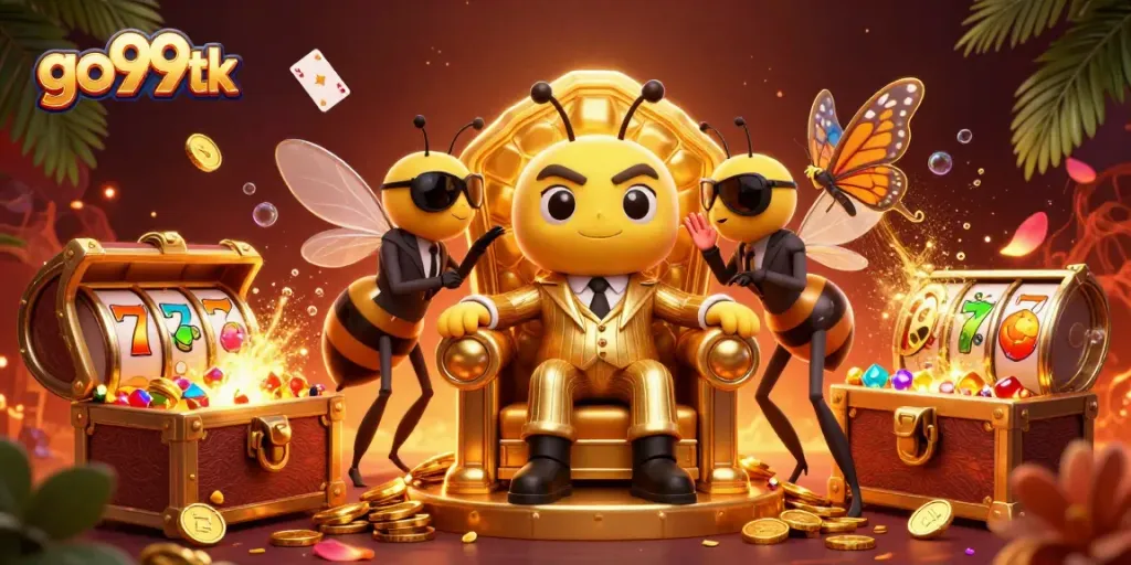 Engage with thrilling games at go99tk, featuring an exciting 3D cartoon casino scene.