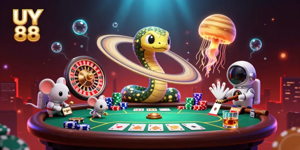 Experience thrilling gameplay at UY 88 with a vibrant 3D casino illustration showcasing dynamic betting.
