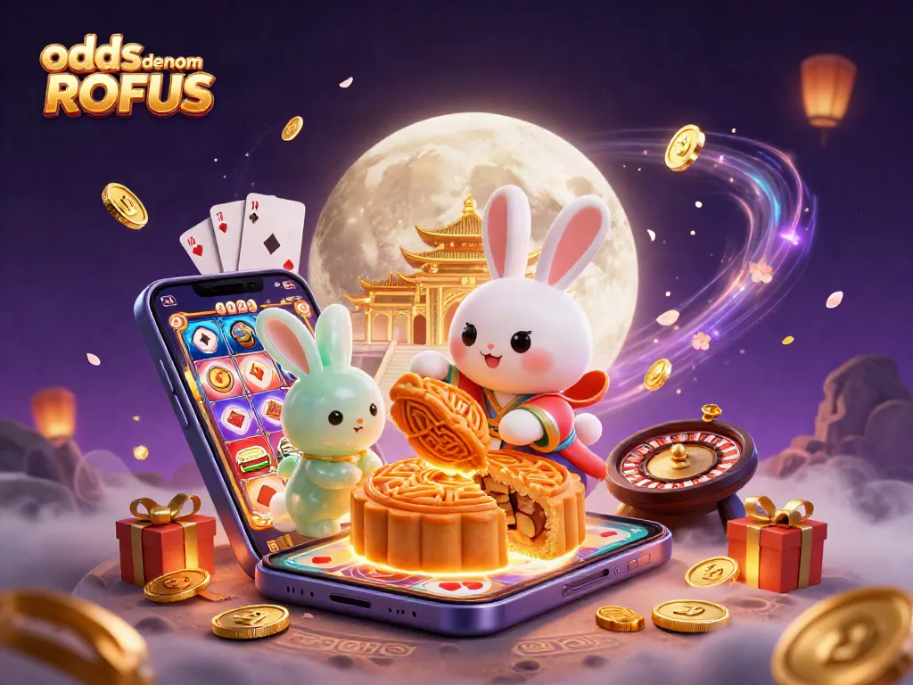 Experience odds uden om ROFUS with a lively lunar casino scene featuring playful characters and thrilling games.