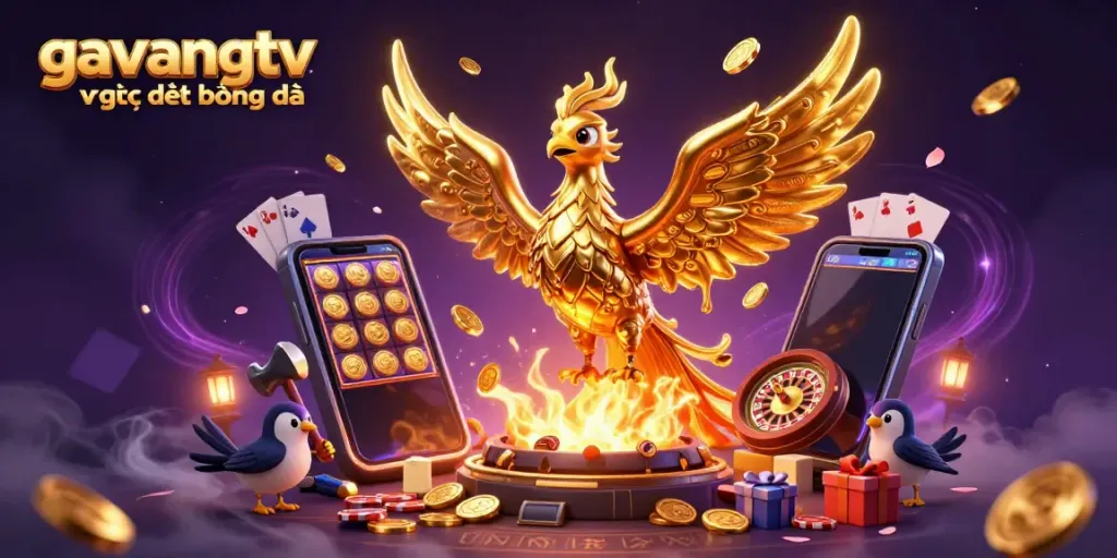 Experience live football streaming on GavangTV with an enchanting golden phoenix delivering thrilling matches.