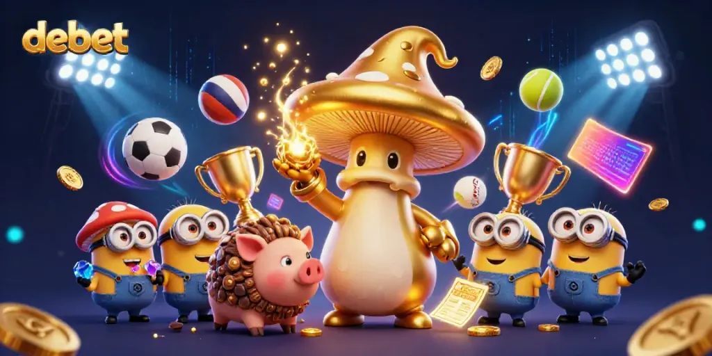 Engage with debet's gaming magic featuring a golden wizard and dynamic betting action