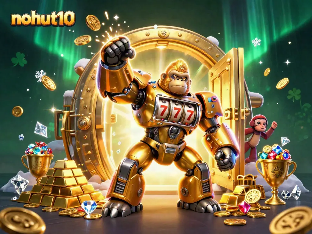 Engage with nohut10's thrilling slots as the golden gorilla mech punches up jackpots bursting with coins.