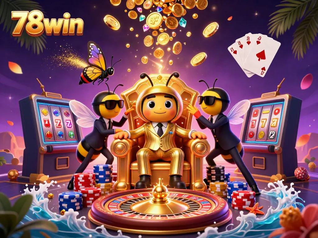 Experience thrilling wins at 78win with casino elements like spinning roulette and vibrant gold coins.