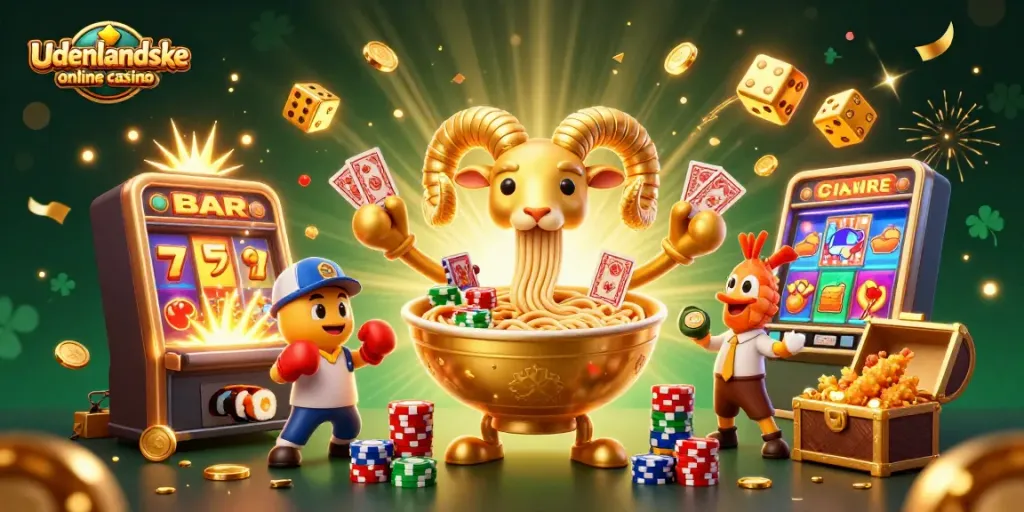 Engage with udenlandske online casino action featuring a vibrant casino scene filled with colorful characters and elements.