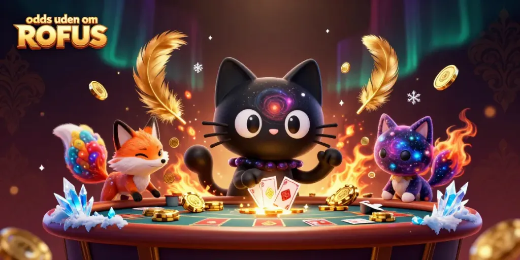 Engage with odds uden om ROFUS as a cosmic black hole cat pulls in bets at a vibrant casino.