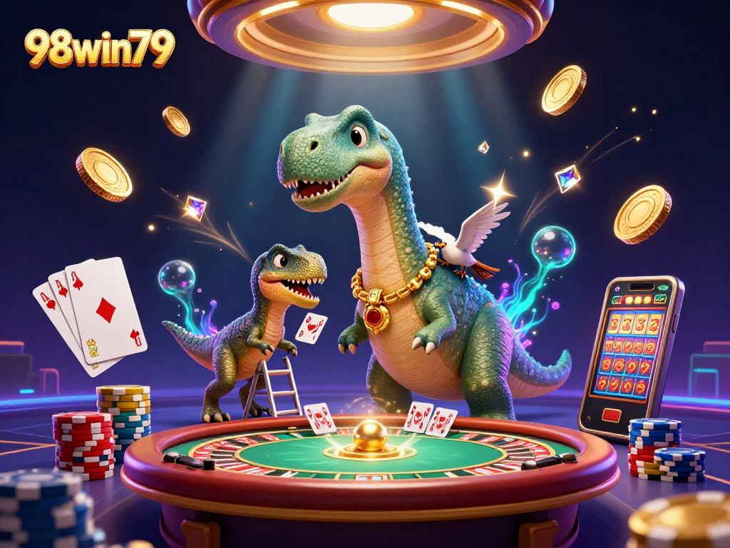 Experience thrilling gameplay with 98win79 in a vibrant casino scene featuring dynamic characters and elements.