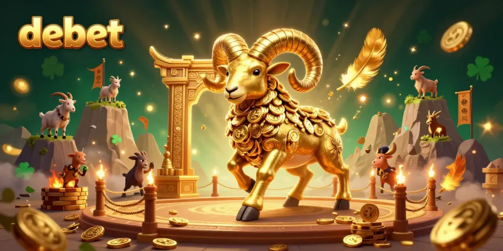 Engage in thrilling gameplay with debet's dynamic golden ram and festive elements in a vibrant casino environment.