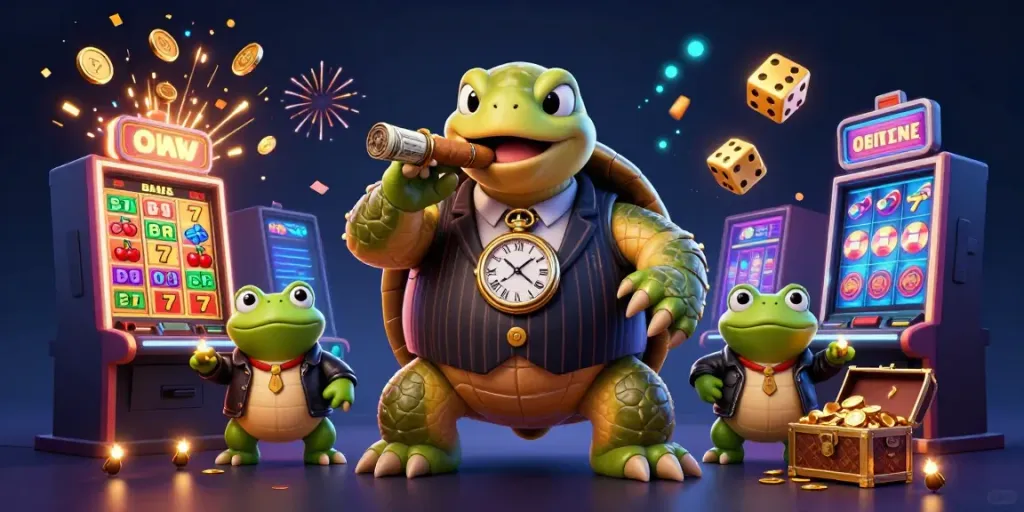 Kèo nhà cái offers dynamic insights with a cartoon turtle mobster and betting elements enriching the gaming experience.
