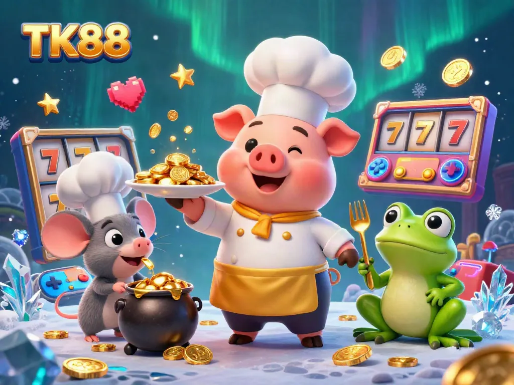 Experience winning spins at TK88 with vibrant 3D characters and colorful slot elements.