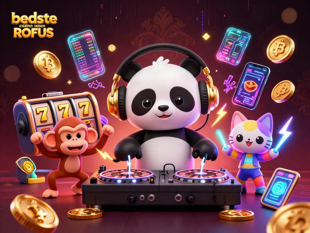 Experience the excitement at the best casino uden ROFUS with vibrant characters and lively gaming elements in a dynamic 3D scene.
