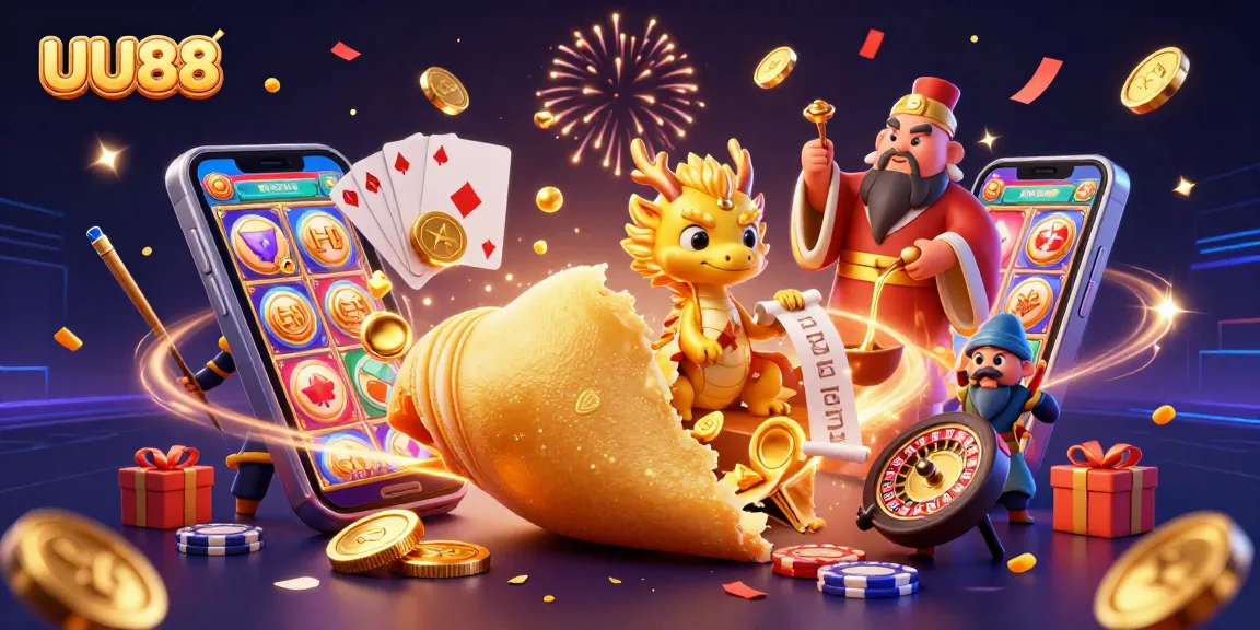 Experience thrilling gameplay at UU88 with a dynamic casino scene full of vibrant characters and gaming elements.