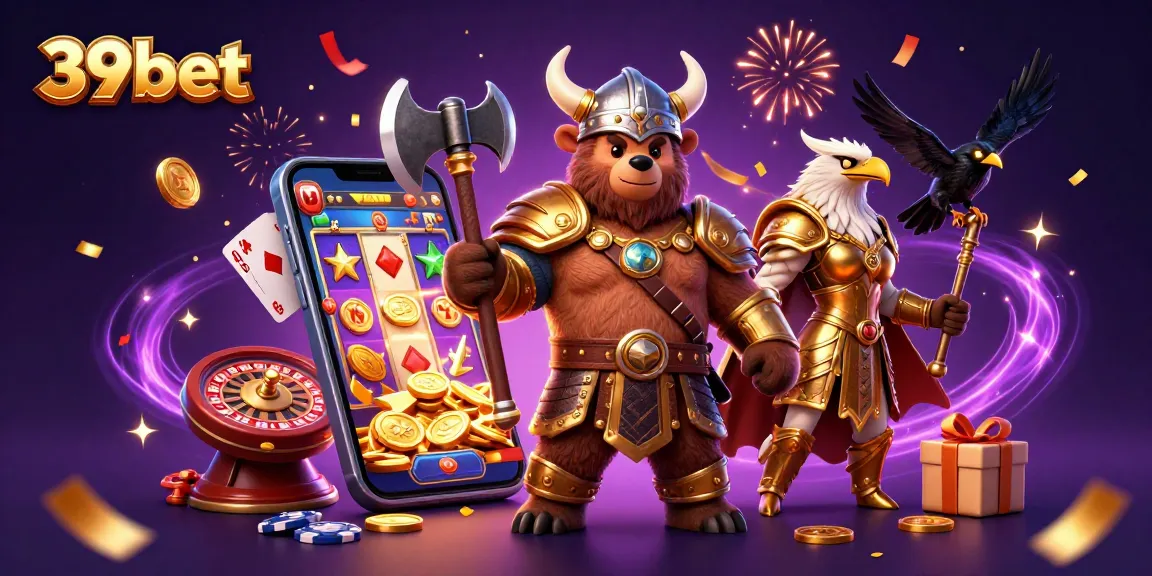 Experience the thrill of 39bet with this vibrant 3D casino illustration showcasing dynamic gaming elements.