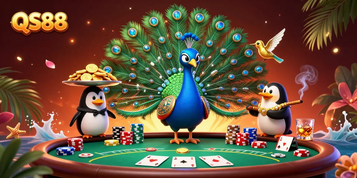 Engage in thrilling poker action at QS88, featuring colorful chips and stunning characters.