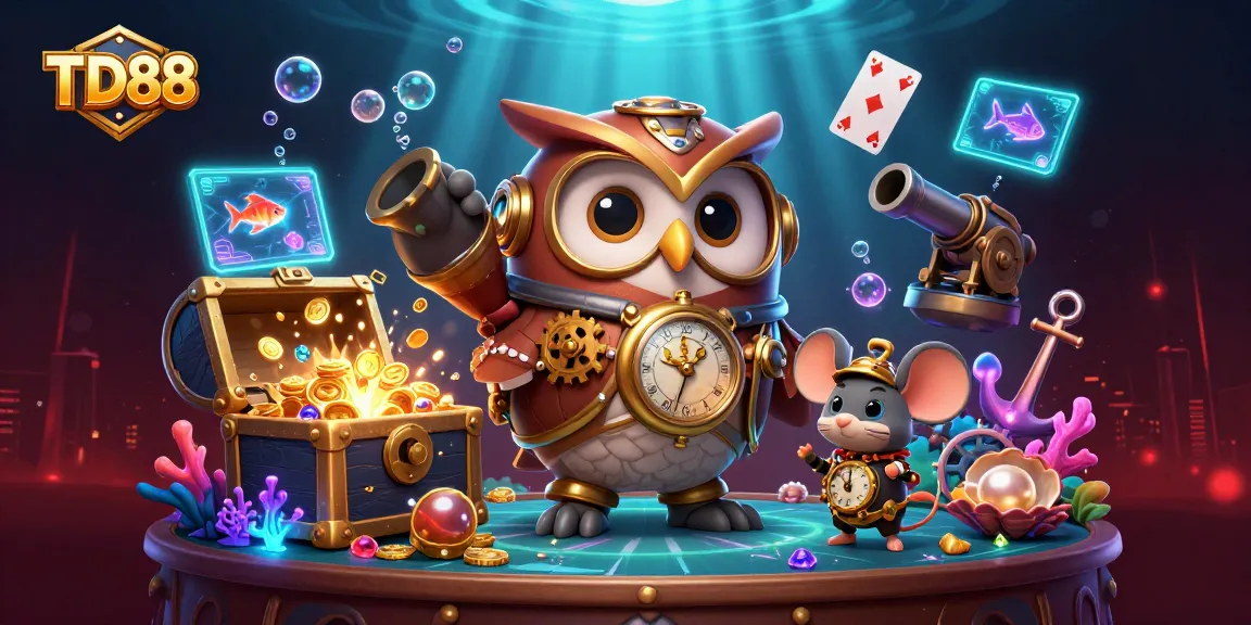 Engage in thrilling gameplay at TD88 with unique steampunk characters amidst vibrant casino elements.