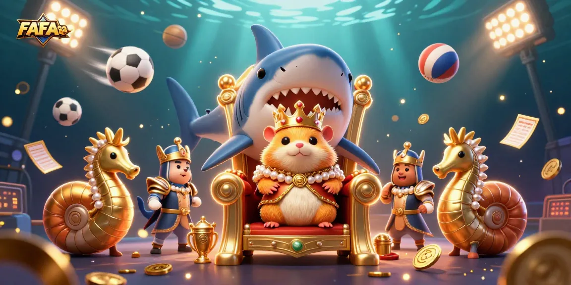 Join the action at FAFA828 with a vibrant, dynamic casino scene featuring a golden hamster king and sports elements.